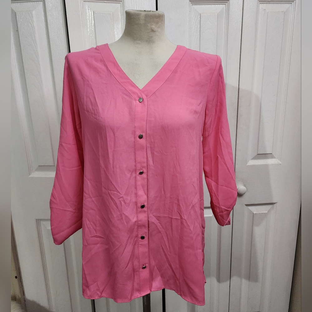 NWT Cato Est. 1946 Pink Roll Tab Sleeve Button Down Top